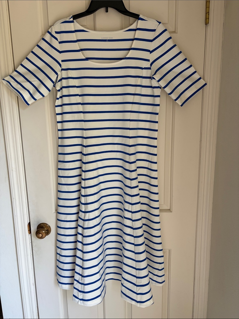 Lands' End White and Blue Striped Midi Dress, Size L/P